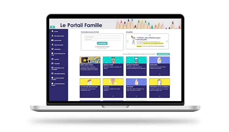 Exemple de page d'accueil d'un portail famille