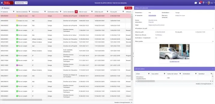 Capture écran eAtal - gestion des prêts de véhicule