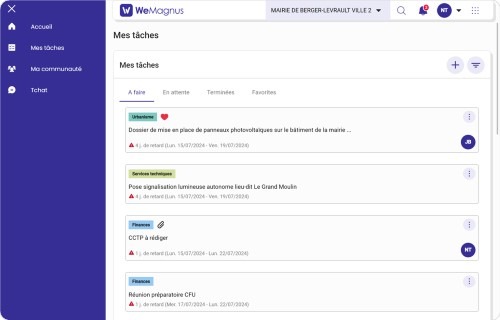 Capture d'écran du menu Mes Tâches dans la solution en mode SaaS WeMagnus