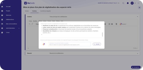 Capture d'écran d'un projet de délibération généré avec l'IA by BL