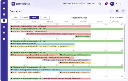 Capture d'écran du calendrier de tâches de l'Assistant personnel WeMagnus
