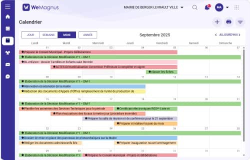 Capture d'écran du calendrier de tâches de l'Assistant personnel WeMagnus