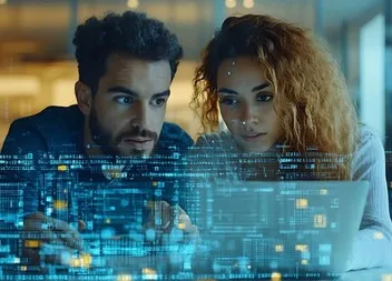 Un homme et un femme utilisent une IA responsable.