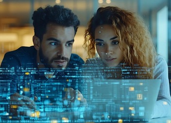 Un homme et un femme utilisent une IA responsable.